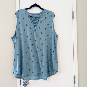 Cold Crush Teal Sleeveless Top with Crisscross Detail